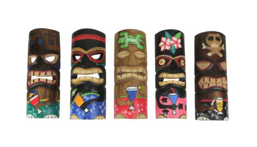 Zeckos Set of 5 Polynesian Style Wooden Tiki Masks 10 in.