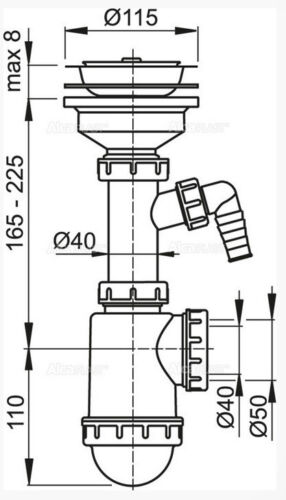 Spültisch Siphon Universal DN115 Spülbecken Spülmaschinenanschluss Sifon Ablauf