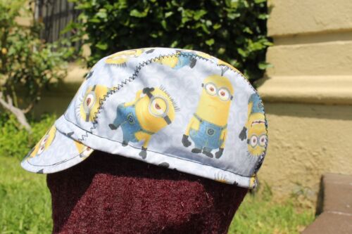 CYCLING CAP MINIONS 100% COTTON  HANDMADE IN USA  ONE SIZE ANY SIZE