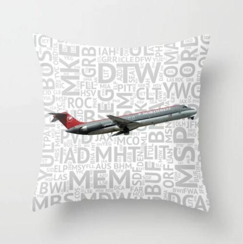 with Airport Codes 16/" x 16/" Throw Pillow Old CS Northwest Airlines DC-9