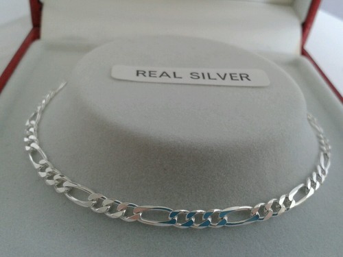 Sterling Silver Solid Link Ladies Figaro Bracelet 7.5 inch 3.1 Grammes.