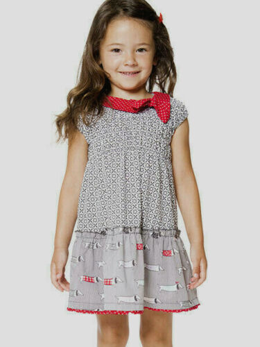 Deux Par Deux NWT Baby /& Toddler Dress Dog Print Sizes 12M-3T Black White Red