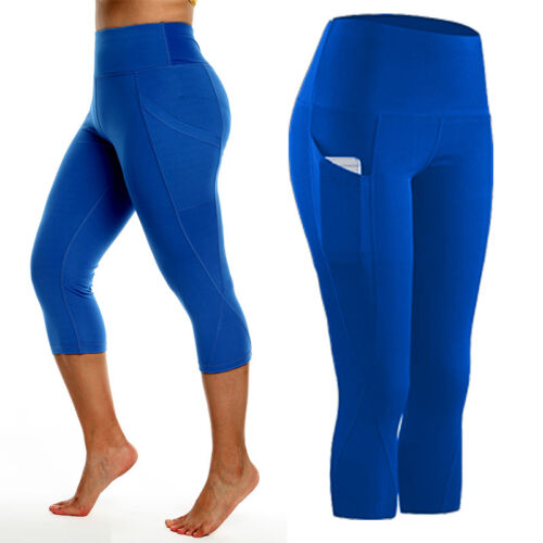 HOT Womens Gym Yoga Workout Fitness Compression Capri Leggings Pants Pockets X39 