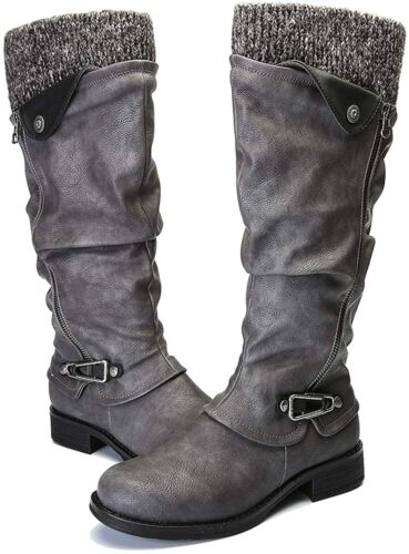 Women's Knee High Boot Flat Heel Zipper Buckle Ridin Details about   gracosy Leather Knee Boots 