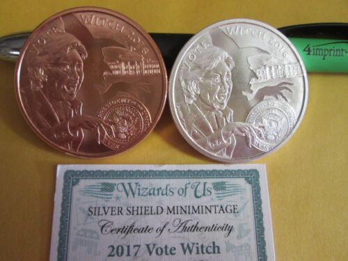 2017 Silver Shield  Vote Witch 1 oz Silver Hillary Clinton   BU Rounds 