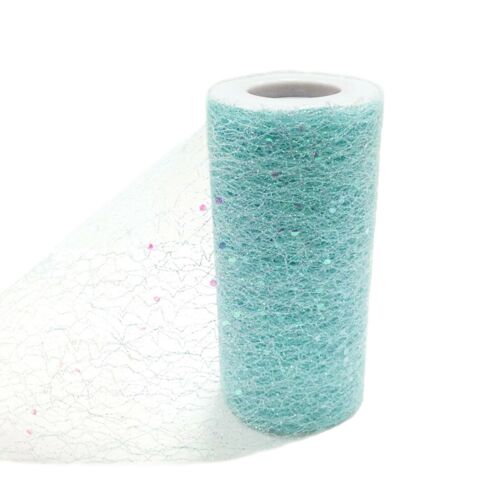 6"x10 yard Glitter Fiber Net Soft Tulle Fabric Wedding MESH WRAP Aqua 30 FT 