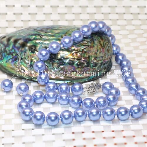 8mm 10mm 12mm Light BLue Akoya Shell Pearl Round Beads Necklace Earrings Set 
