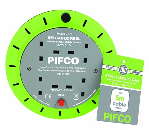 10 m 25 m Cable USB Pifco 2,4 Way Extension Reel avec 10 A Thermal Fuse et 5 M