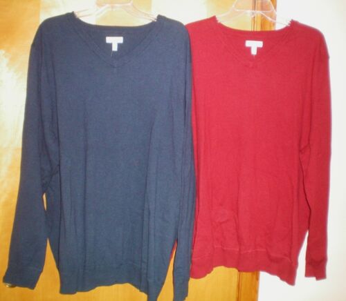 NEW NWT mens size 2XL big /& tall navy blue red SONOMA v-neck cotton sweater $50