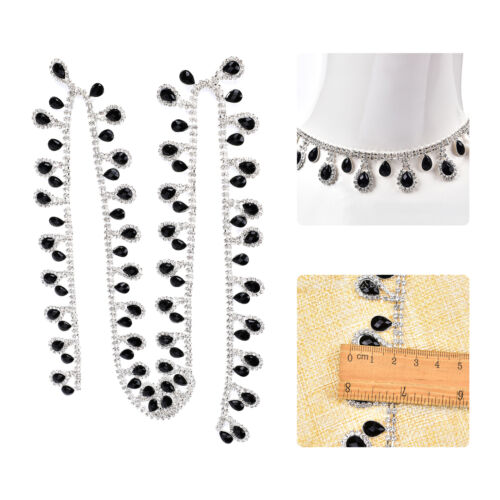 Black Rhinestone Tassel Chain Trim Glitter Beaded Fringe Necklace Craft DIY