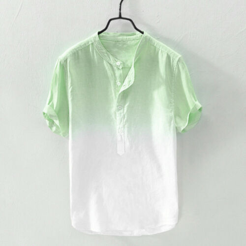 Summer Men/'s Cool  Thin Breathable Collar Hanging Dyed Gradient Cotton Shirt New