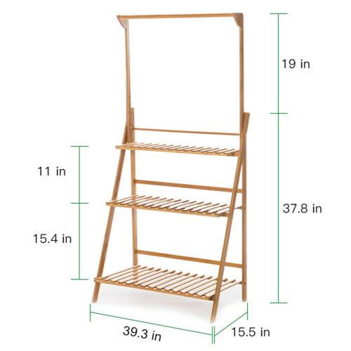 Garden Yard Bamboo Plant Stand Folding 3 Tier Hanging Multi Flower Display Shelf