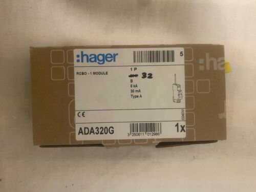 Hager 32 Amp Tipo B 6kA 30mA RCBO tipo AC ADN132 106364 usados probado pasado. 