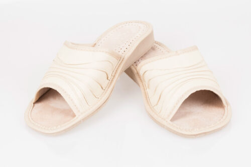 Women`s/Ladies Leather Slippers Natural Leather size:UK 3,4,5,6,7,8 