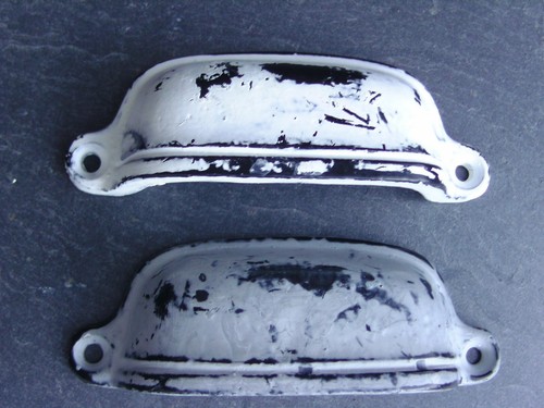 Apothekerschrank Apothekergriff Schubladengriff Muschelgriff grau-shabby vintage