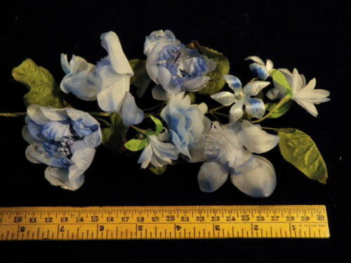 Vintage Millinery Flower Fascinator Blue 9 Blooms Organdy Velvet Hair or Hat KW9 