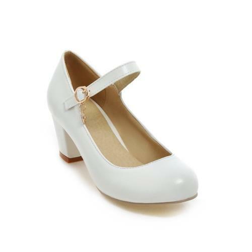 Women Block Heel Pumps Mary Janes Round Toe Ankle Buckle Strap Shoes 41//42//43 D