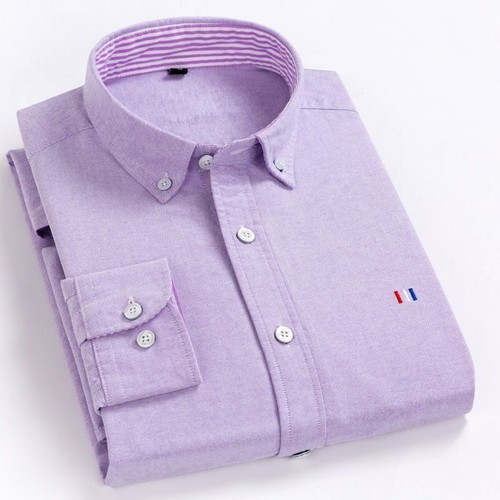 Details about / Casual Pure Cotton Oxford Mens Shirts Long Sleeve Embroidery Logo Design Regular