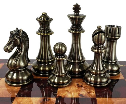 LARGE 4 3/8" King Copper & Gold Finish Staunton Chess Men Set NO board 