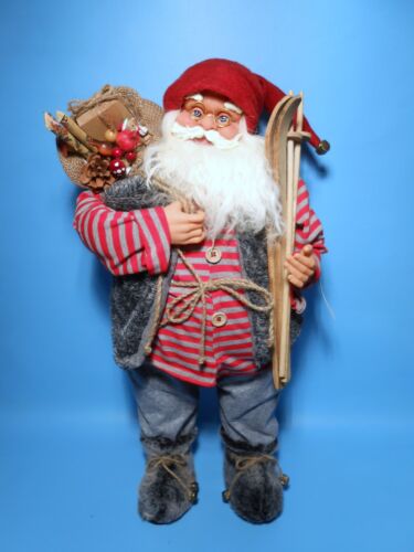 Große Weihnachtsmann Puppe mit Skistöcke 61 cm Schaufenster  Deko 70113