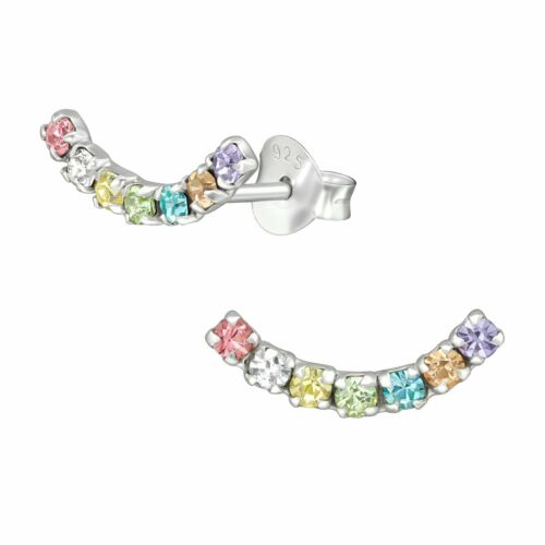 Details about  / Rainbow Crystal Curve Sterling Silver Stud Earrings
