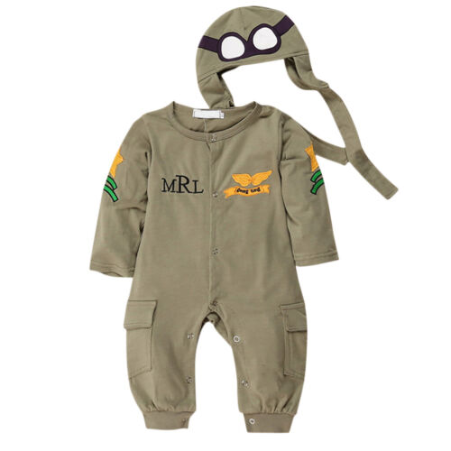 Baby Boy Toddler Airplane Romper Fancy Dress with Hat Goggles Costume Jumpsuits