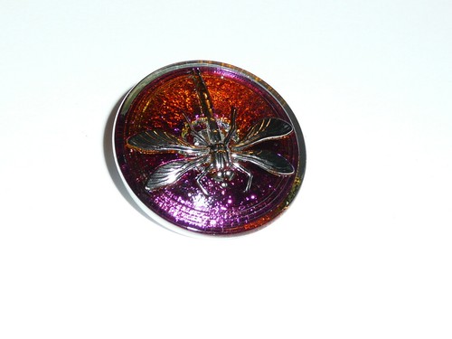 Pretty Dragonfly Czech Glass Vitral Pink w// Silver Dragonfly Shank Button 31mm