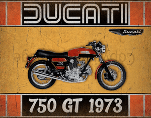 DUCATI 750 GT 1973 Publicité Métal Tin Signe Affiche Plaque Murale