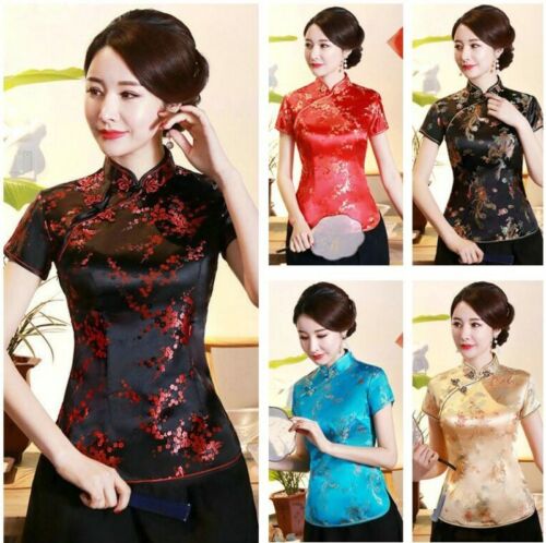 Classic Chinese Style Tang Shirts Women Ladies Short Sleeve Summer Blouse Tops D