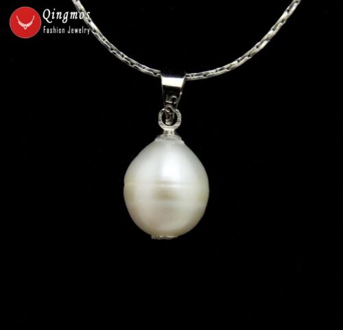 10-11mm Natural Rice White Pearl Pendant Necklace Women 16/" Chain Pearl Chokers