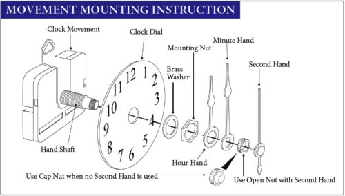Set of 6 USA Takane Quartz Clock Movements Kit with Hands 17/32" Shaft Length 