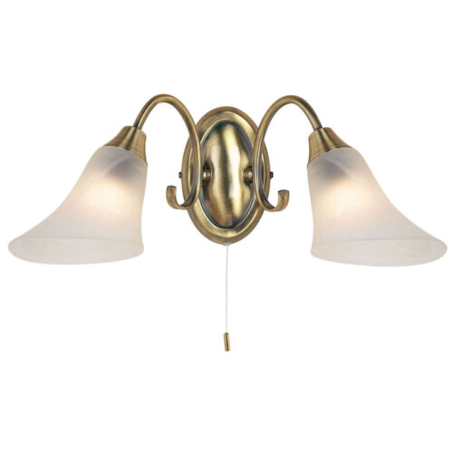 Endon Hardwick 2lt wall light 40W Antique brass effect plate /& frosted glass