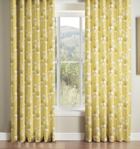 One Pair Of TRULIVING Bergen Ochre Pencil Pleat Or Eyelet Header Lined Curtains 