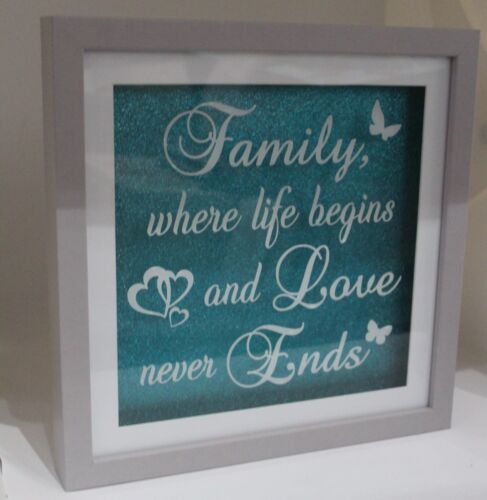 Family where Life begins and Love never ends Vinyl Sticker for Box Frame