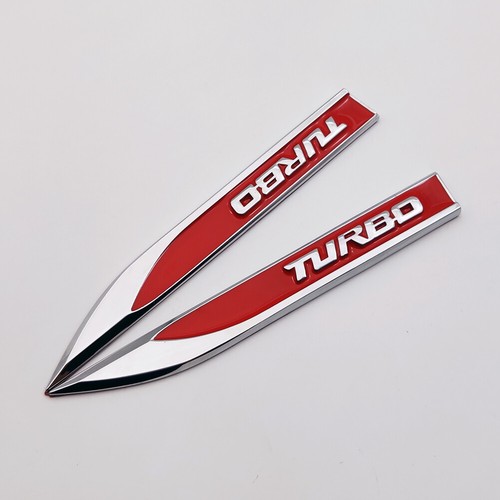 Pair TURBO Logo Emblem Badge Blade Side Fender Decal 3D Metal Red Sticker