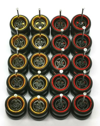 HOT WHEELS REAL RIDERS WHEELS RUBBER TIRES RED & GOLD RING 10MM 10 SET 1/64 