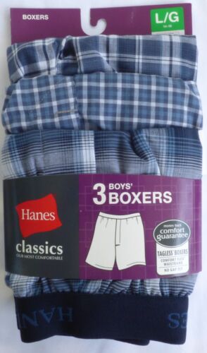 Hanes  Boys Boxers Underwear  3 pack  Blue Plaids Tagless  Size Medium or Large 