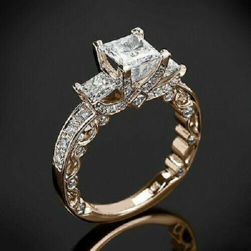 Details about  &nbsp;4.00 Ct Princess Cut Diamond 14K Rose Gold Over Three Stone Engagement Ring
