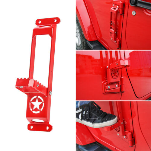 2x Red Car Door Hinge Foot Pedal Step Folding for Jeep Wrangler JK JKU JL 07-19