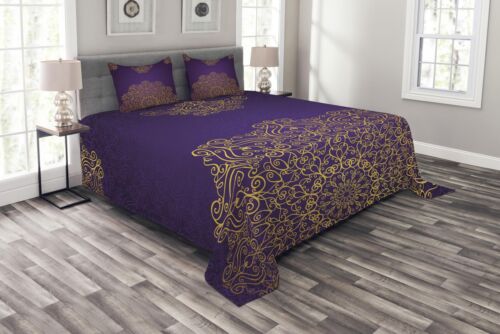 Ornate Swirl Motif Print Details about  / Mandala Quilted Bedspread /& Pillow Shams Set