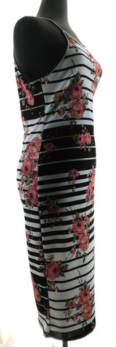 Try This Dress Juniors Size XL White with Black Stripes and Floral Sleeveless