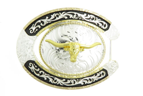 Texas Longhorn Bull Horseshoe Cowboy Western Belt Buckle 