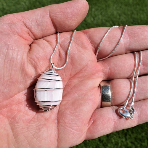 Charged Fluorescent Pink Mangano Calcite Crystal Pendant™ 20/" Silver Chain