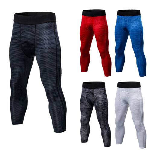 Men Compression Workout 3/4 Calf Tights Gym Capri Cropped Spandex Pants Slim fit 