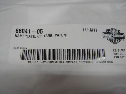 Harley Davidson Wrap Around Oil Tank PATENT Name Plate NOS OEM Part #66041-05