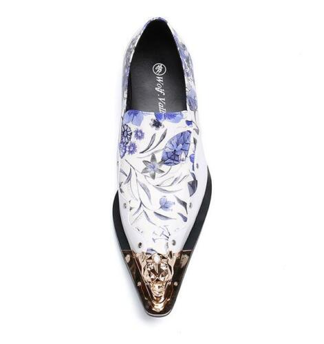 Mens Wedding Leather Business Dress Slip On Floral Metal Pointed Toe Shoes New 