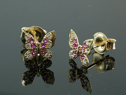 333 oro plata mariposas talla 6,5 x 7,3 mm de tamaño con rubin 1 pares