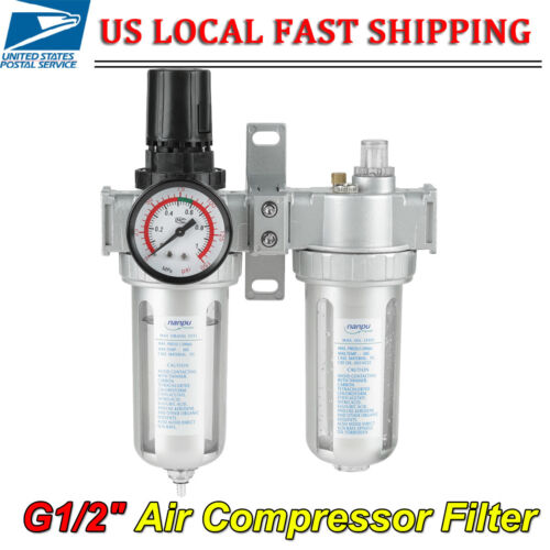 US G1//2/" Air Compressor Filter Oil Water Separator Trap w// Regulator Gauge Tools