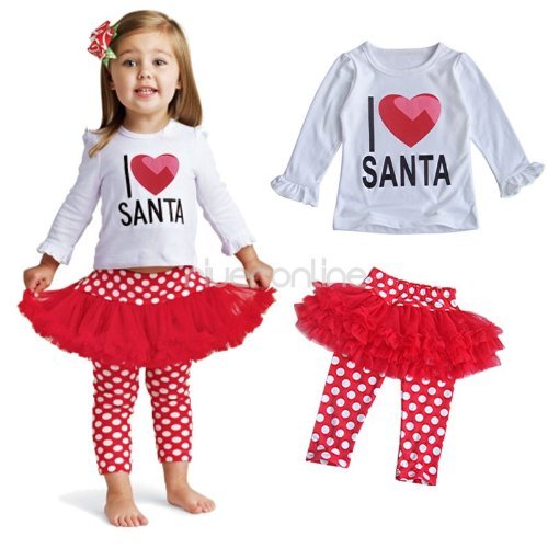 baby Girls I LOVE SANTA dress 9-18 M SANTA TUTU 2 pcs Christmas costume,UK sellr
