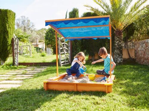 Playtive Junior Sandkasten mit Dach Fichtenholz Holz Plane Sandkiste Sandbox NEU